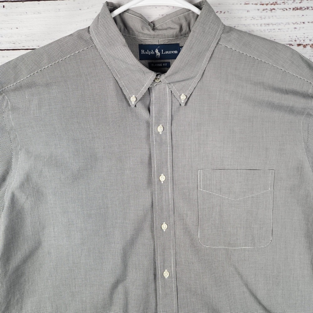 Ralph Lauren Classic Fit Shirt XXL‎ Classic Black White Micro Check Short Sleeve